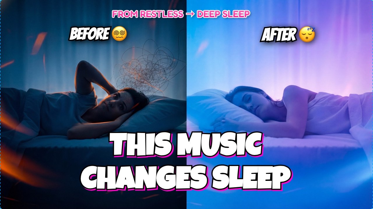 Atmospheric ambient music YouTube thumbnail with serene night sky and soothing glow